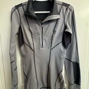 Lululemon Women's Striped Grey Half-Zip Performance Pullover - Size 6